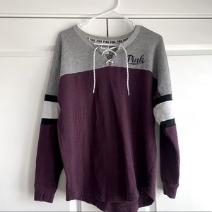 Pink Victoria Secret gray & maroon tie sweatshirt